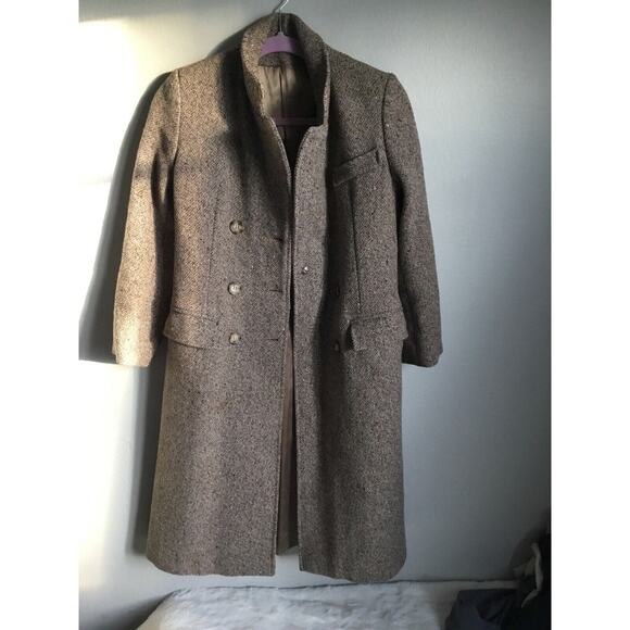 100% Wool Pea Coat Button Down Waist Sinch No Brand Long Warm Vintage - Picture 1 of 12